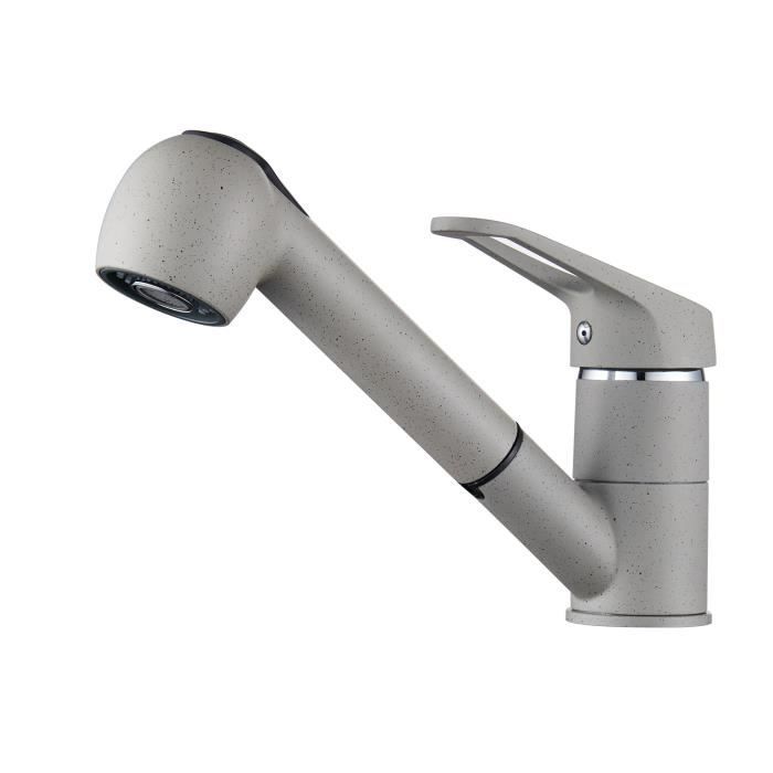 Grifo de cocina giratorio de 180°, mezclador de cocina gris con rociador ex