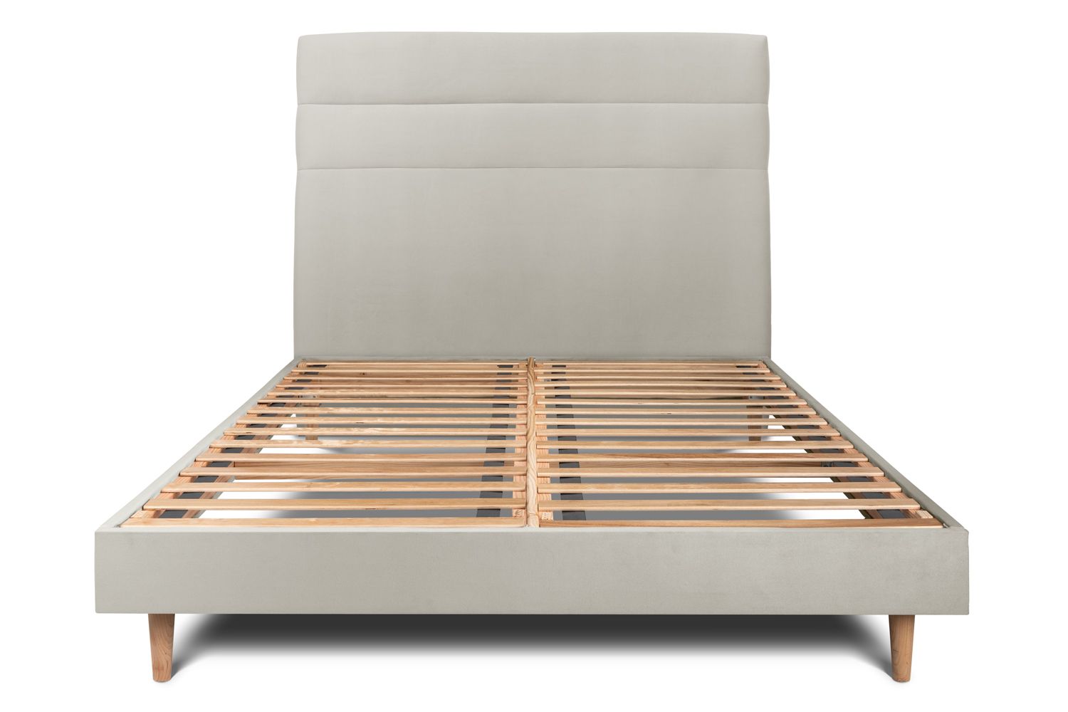 Cama de 135x190 cm con cabecero de línea - tejido de terciopelo - gris topo