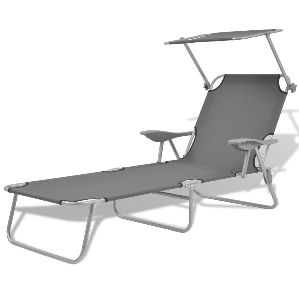 vidaXL tumbona con toldo de acero gris