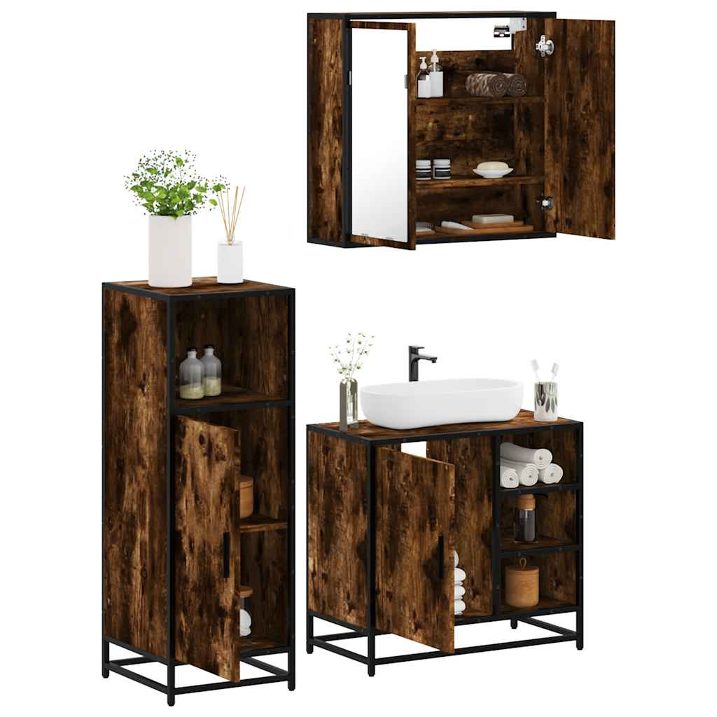 Set de muebles baño 3 pzas madera contrachapada roble ahumado esb6352