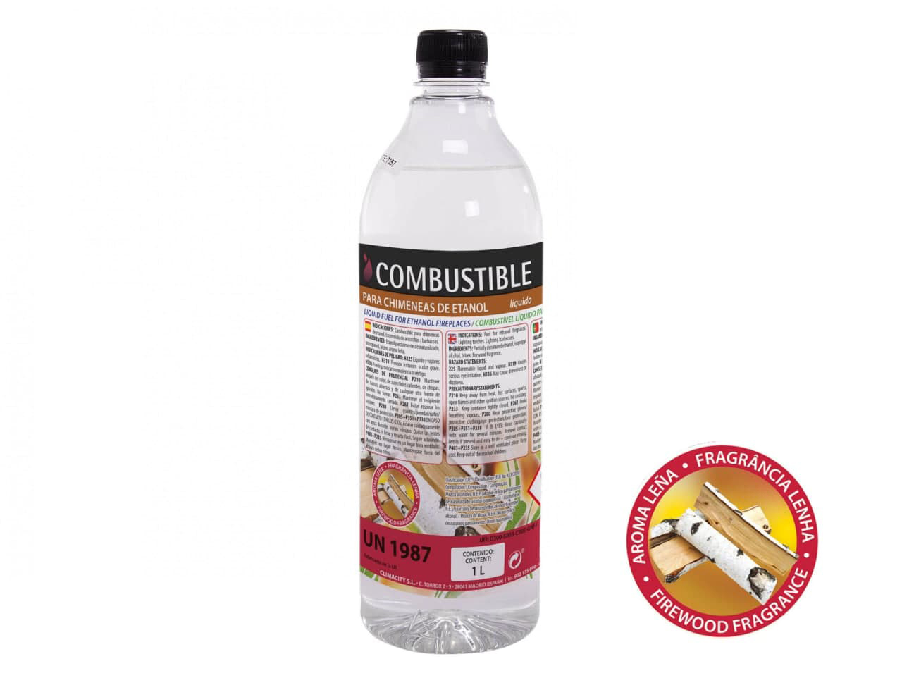 Combustible etanol de origen natural aroma madera. Caja 12 botellas de 1l