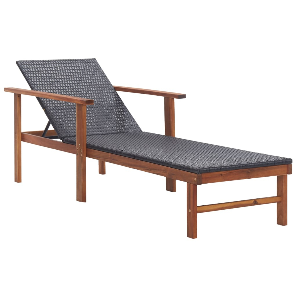 vidaXL tumbona madera maciza de acacia y ratán sintético negro