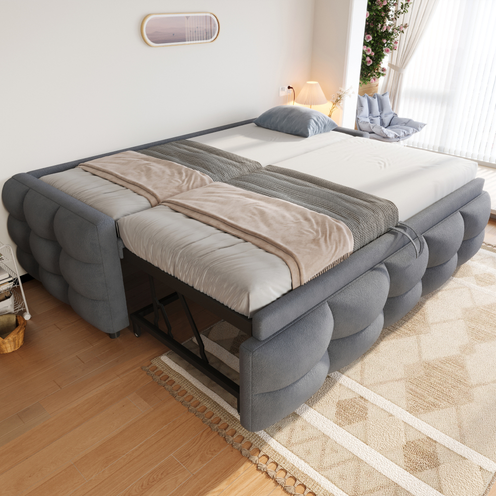Cama nido 90/180x190cm, sofá cama con somier de láminas, tela teddy – gris