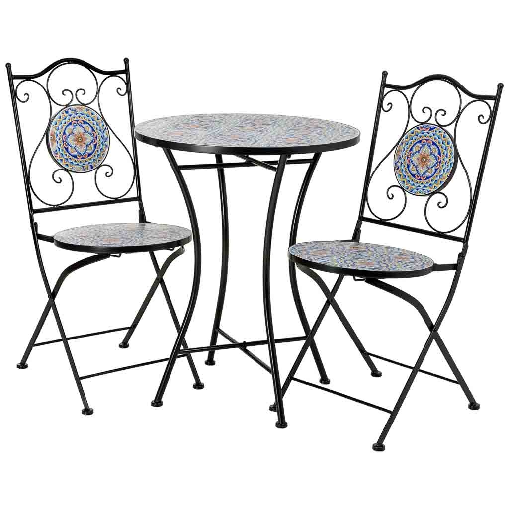 Conjunto mesa y 2 sillas de mosaico y forja naranja, mesa:d60x75h-sill