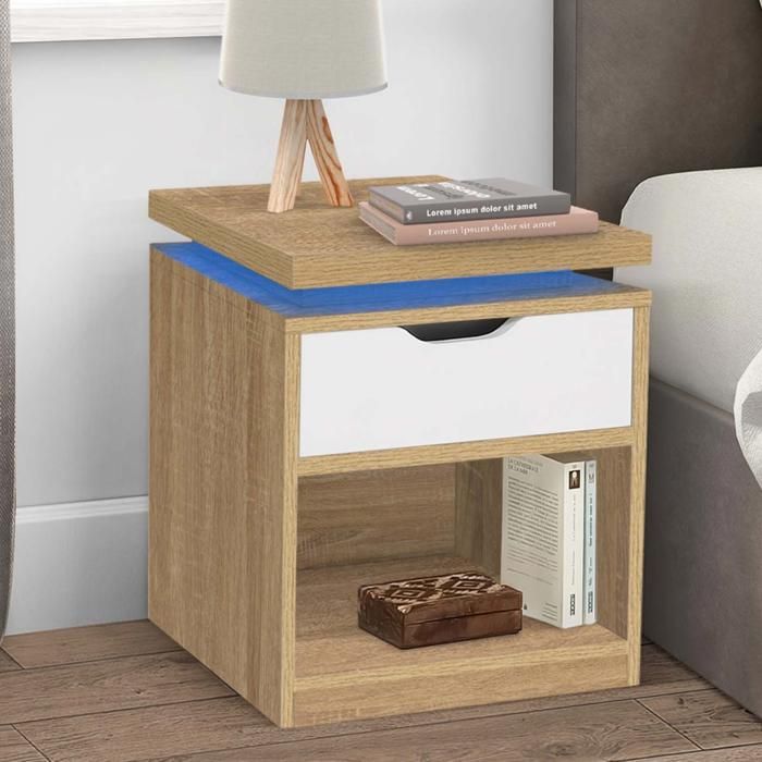 Mesitas de noche LED luna - lote de 2 - madera blanca 40 cm