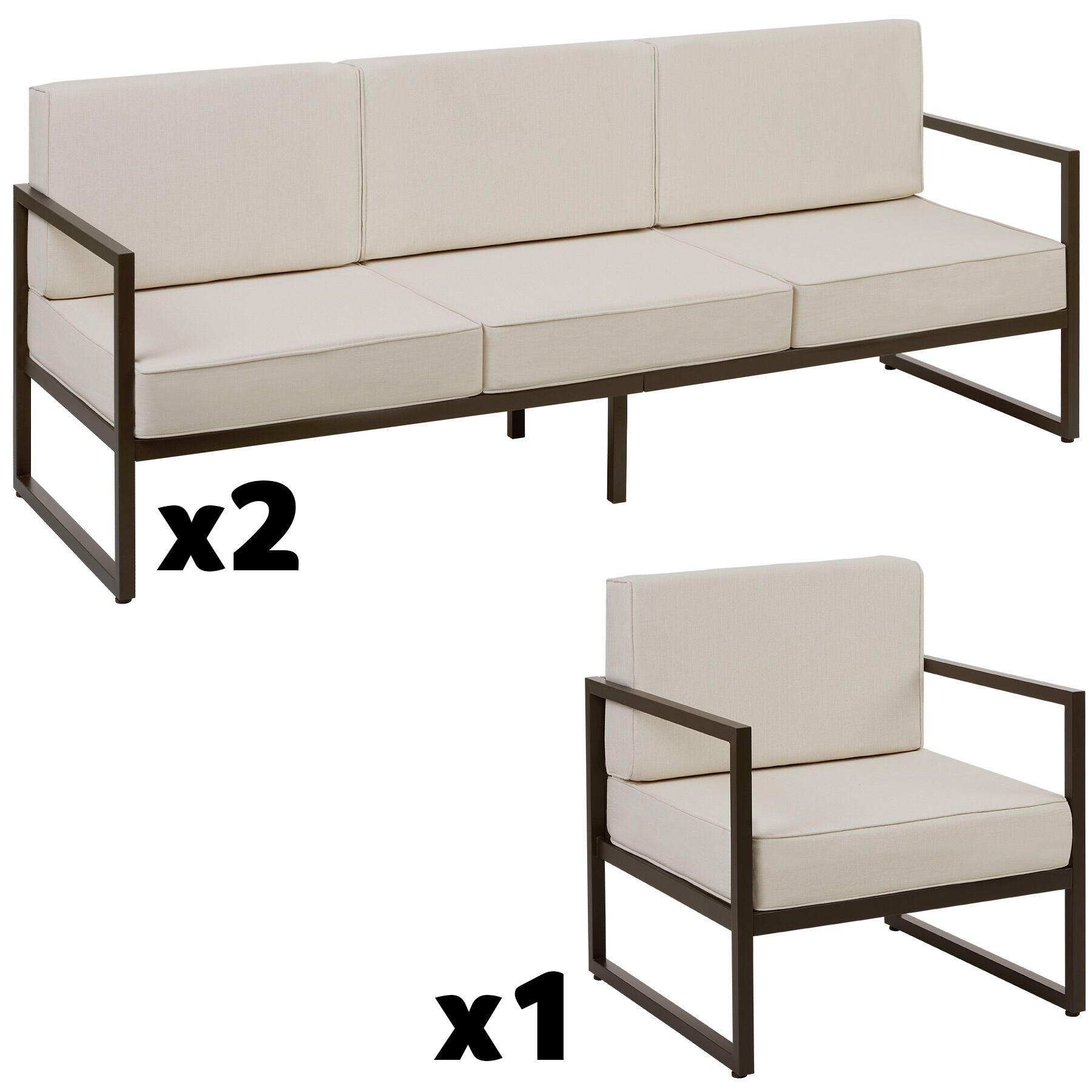 Conjunto de jardín para 7 personas con acolchado xxl, marrón/beige