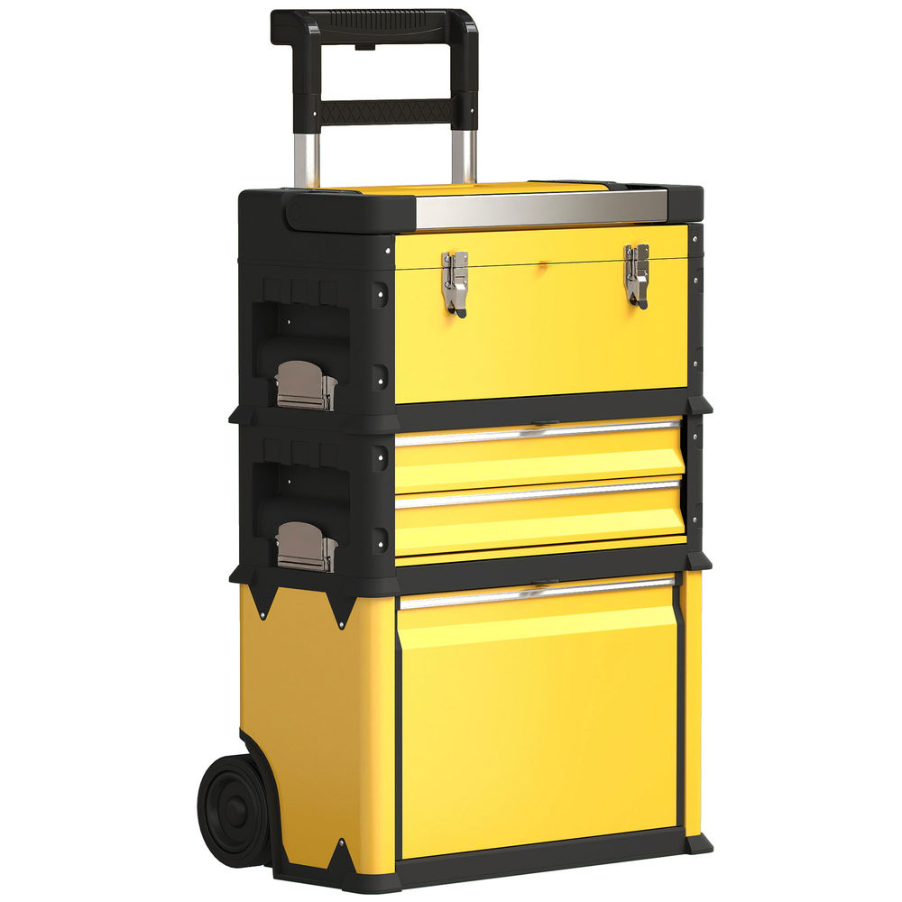 Carro de herramienta 52x32x72 cm acero, pp color amarillo Homcom