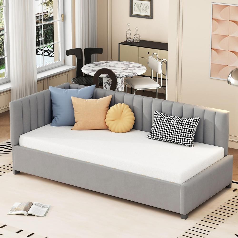 Sofá cama 90x200 cm velours convertible cabecero acolchado gris