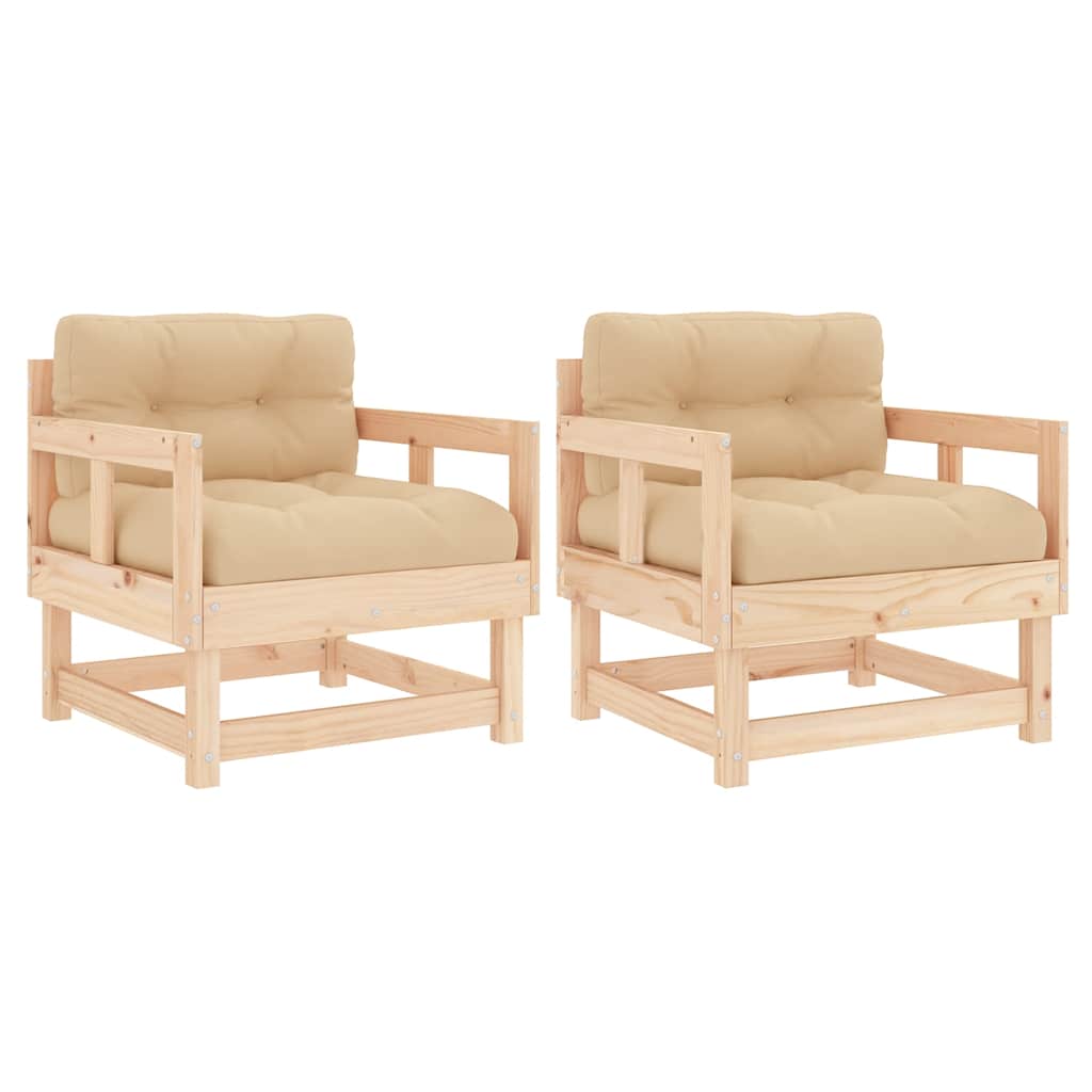 vidaXL sillones de jardín con cojines 2 uds madera maciza de pino
