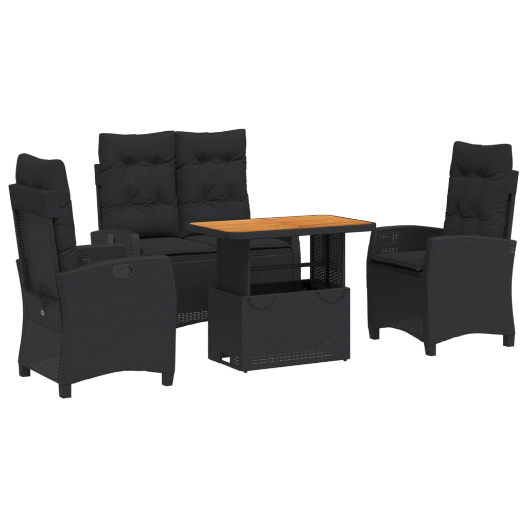 vidaXL juego comedor jardín 4 piezas con cojines ratán sintético negro