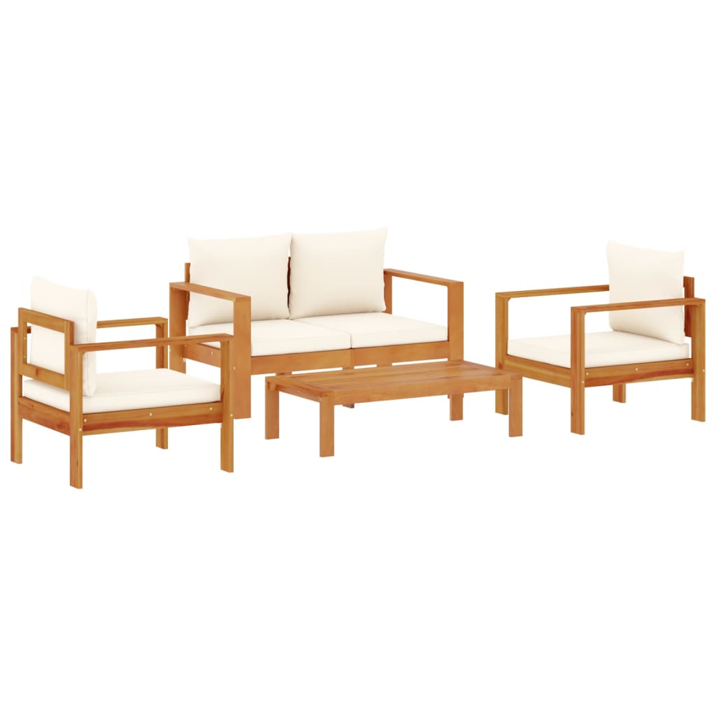vidaXL set sofás de jardín con cojines 4 pzas madera maciza de acacia