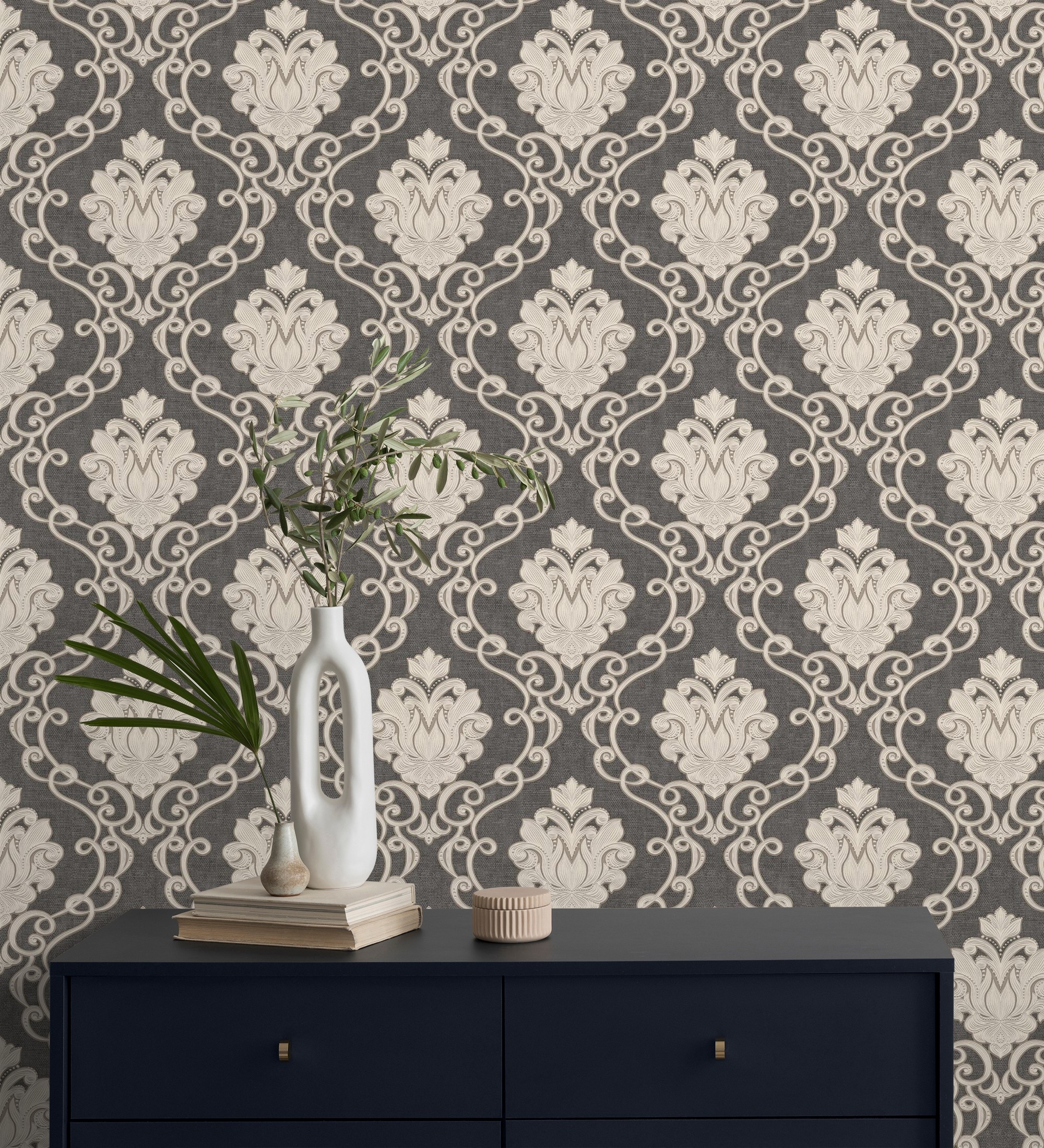 Papel pintado gaulan lavable de damascos victorianos en relieve 5.23m²