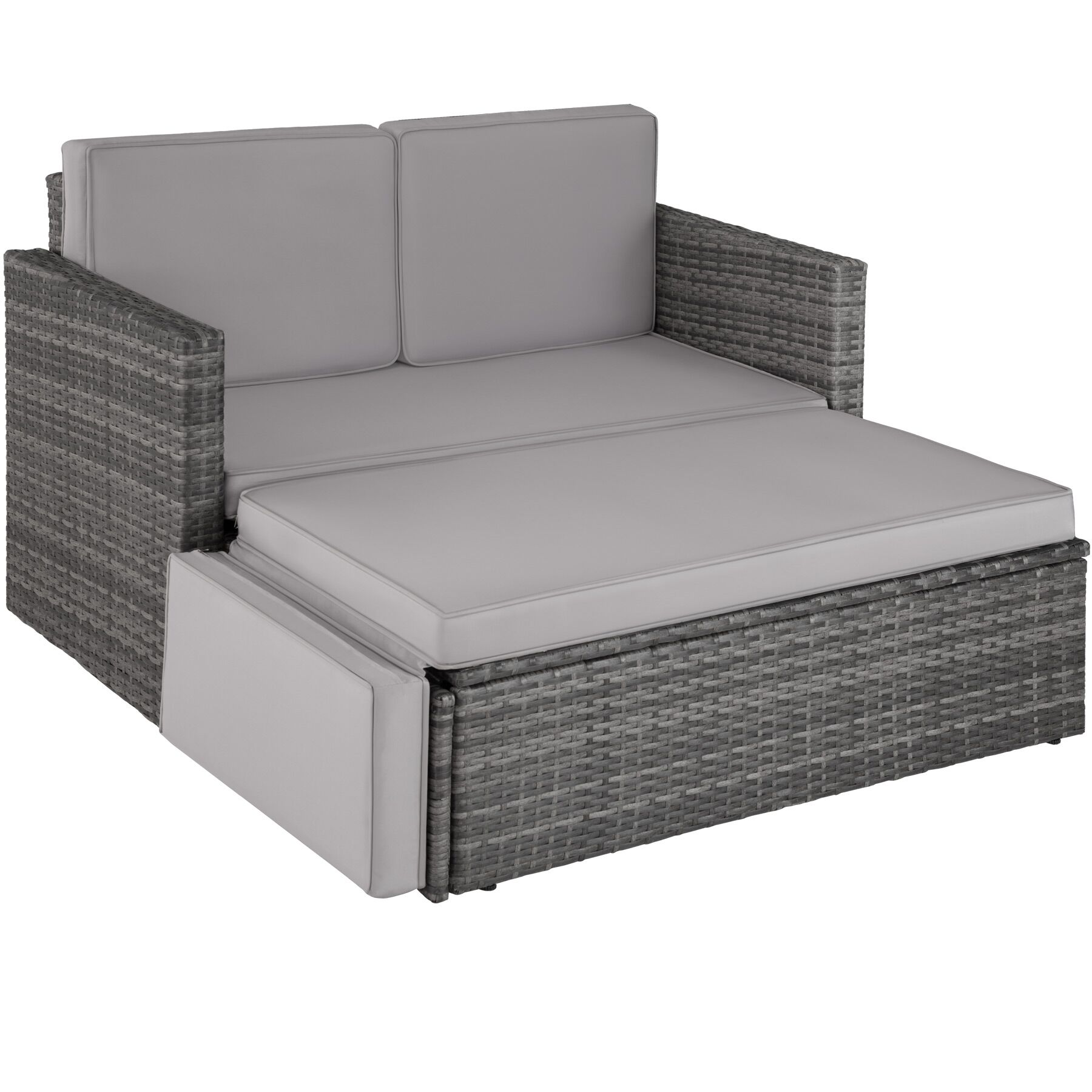 Tectake sofá de polirratán elegante con taburete, gris 119 x 64,5 x 71,5 cm