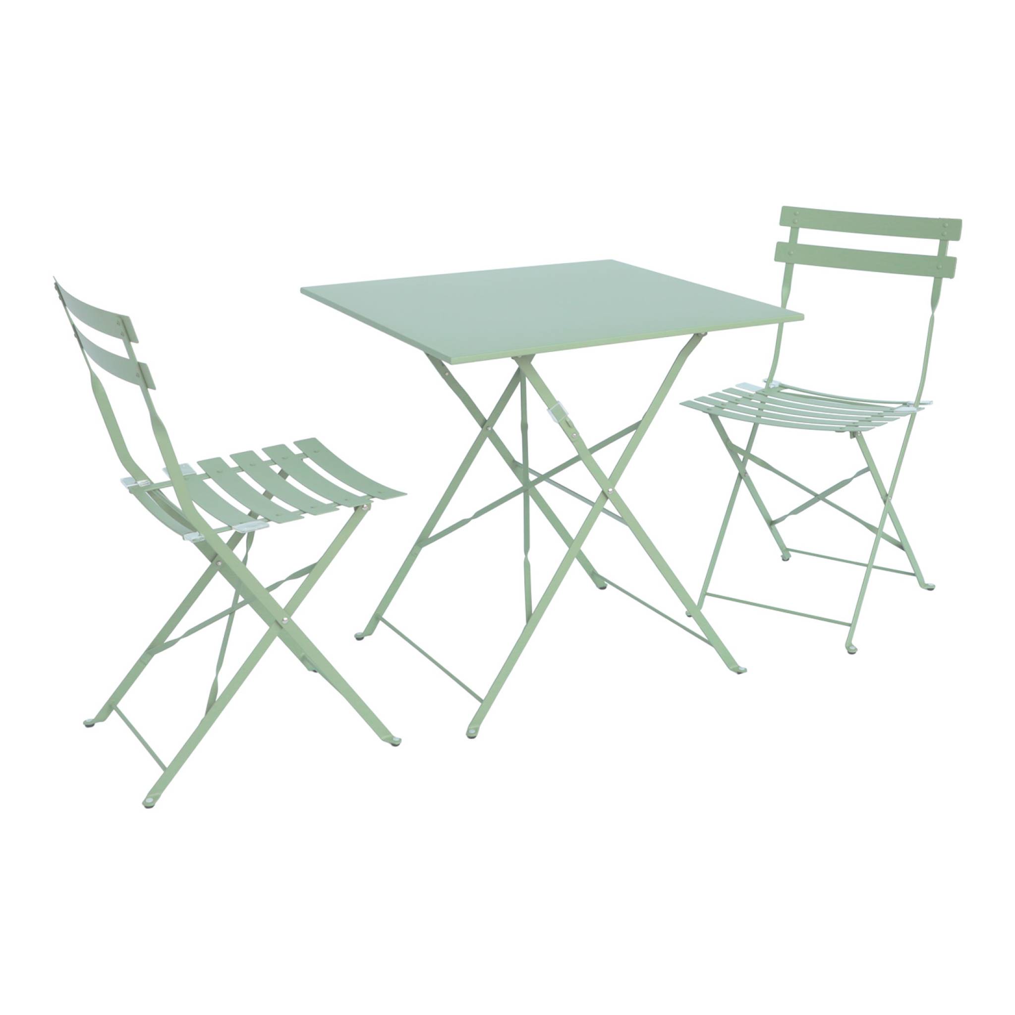 Set mesa de jardín bistró plegable de acero con 2 sillas, 70cm verde