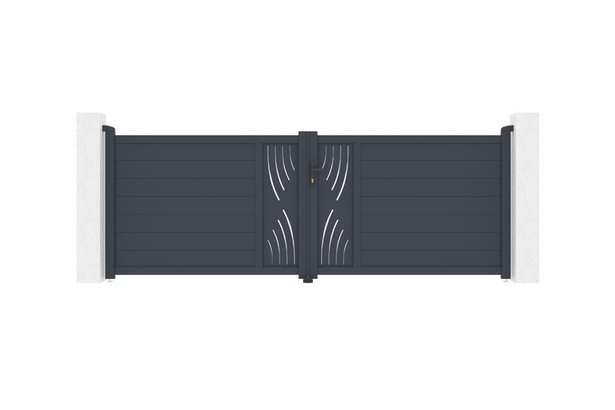 Puerta batiente regulable ancho 3,5m veleta h.120cm aluminio gris