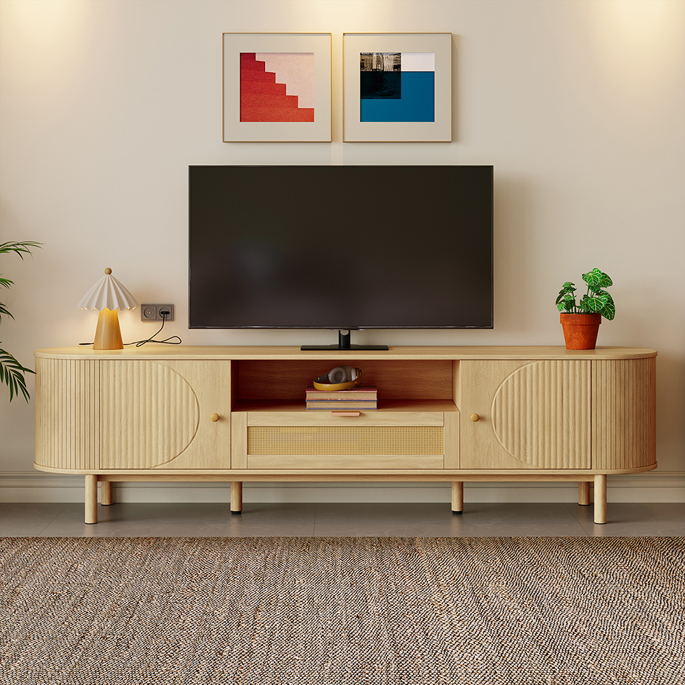 Mueble para televisión,cajones de ratán+estantes abiertos