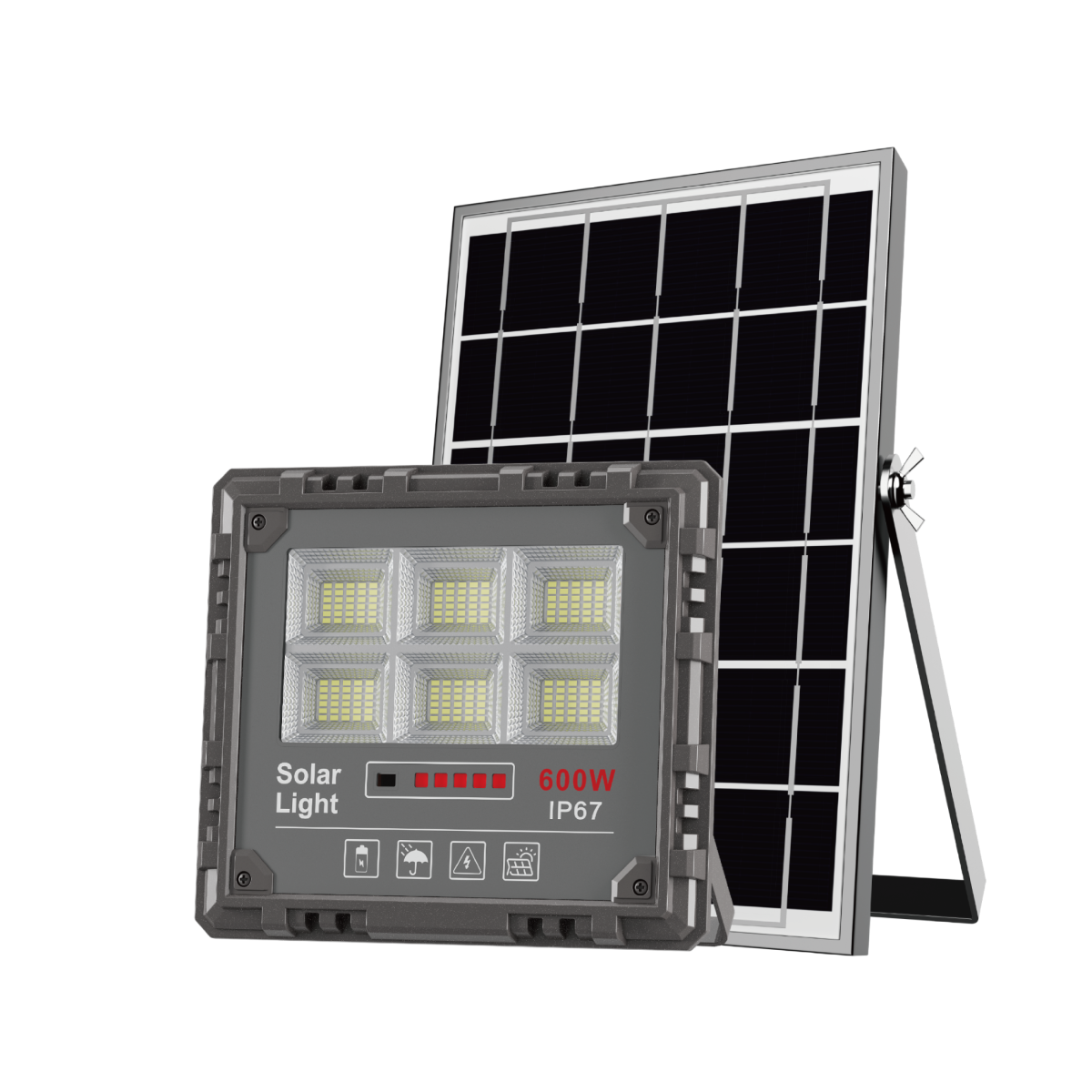 Lámpara solar con panel monocristalino, batería lifepo4, sostenible - 600w