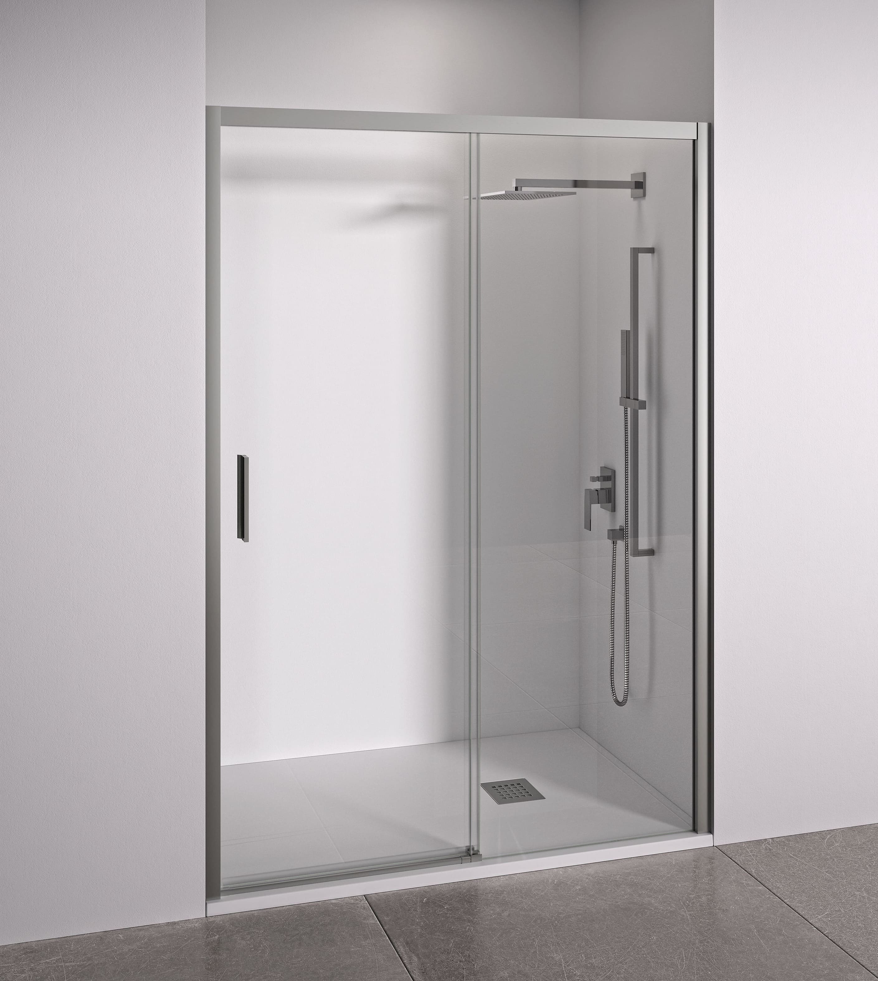Mampara de ducha frontal plata 150-155 cm acceso izquierda bellobath