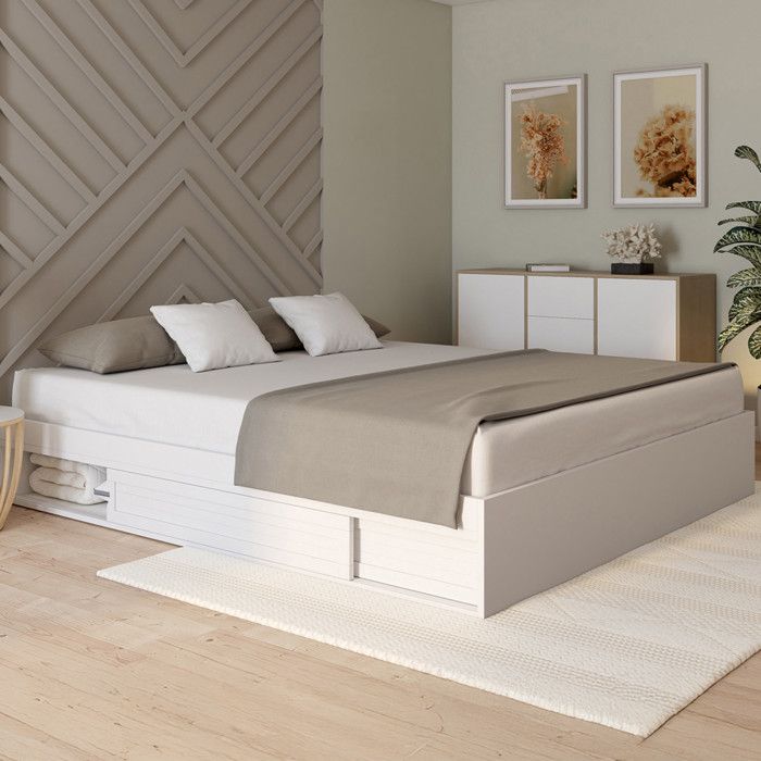 Estructura de cama blanca con almacenaje - 180 x 200 cm