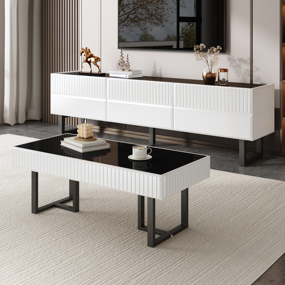 Conjunto mueble tv y mesa centro negro blanco 170cm y 110cm