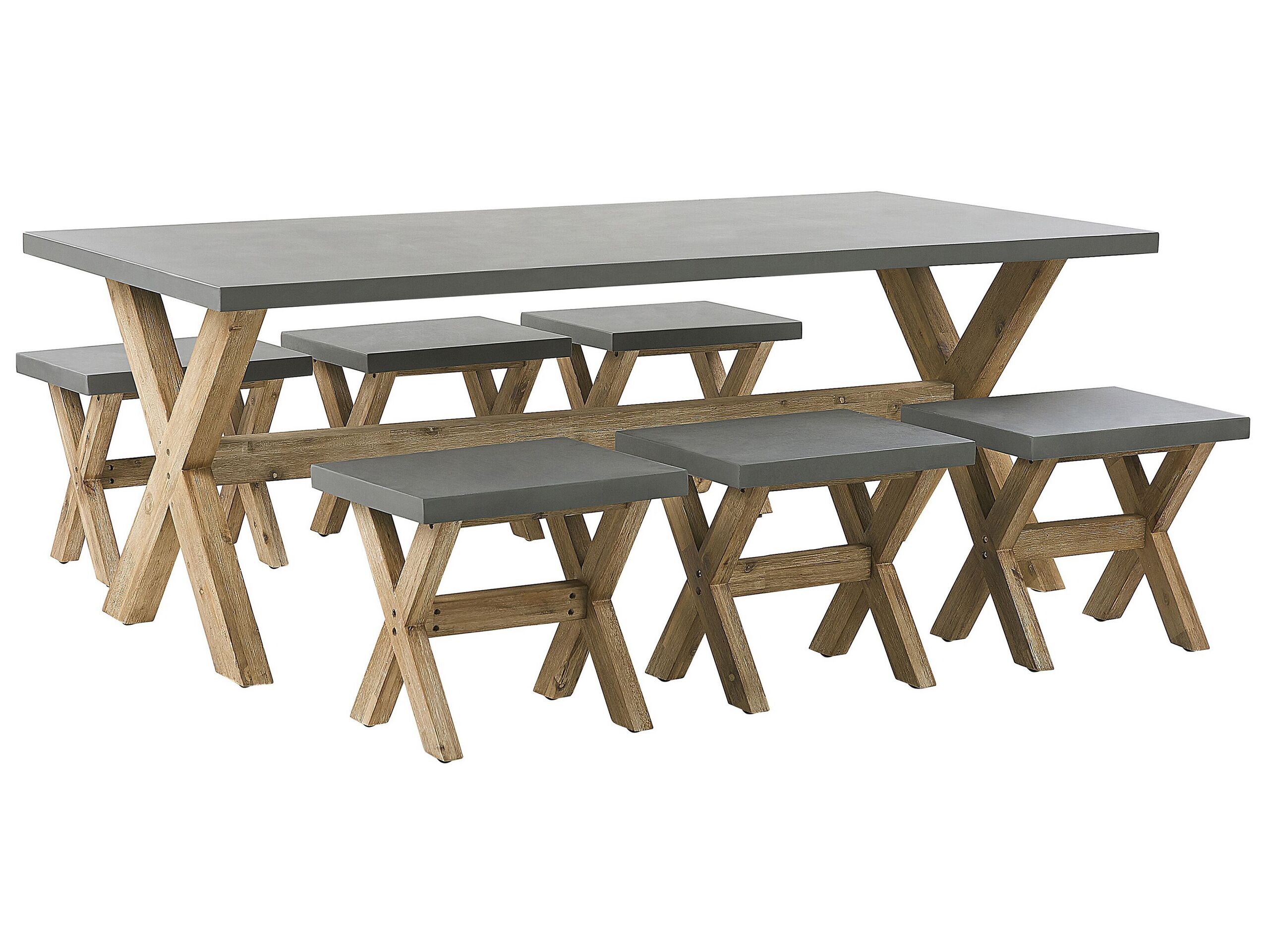 Conjunto de comedor exterior con taburetes 6 plazas olbia cemento gris