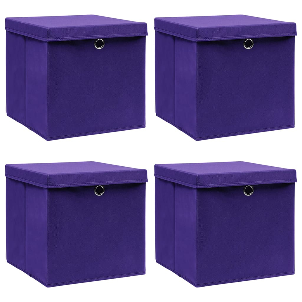 vidaXL cajas de almacenaje con tapas 4 uds morado 28x28x28 cm