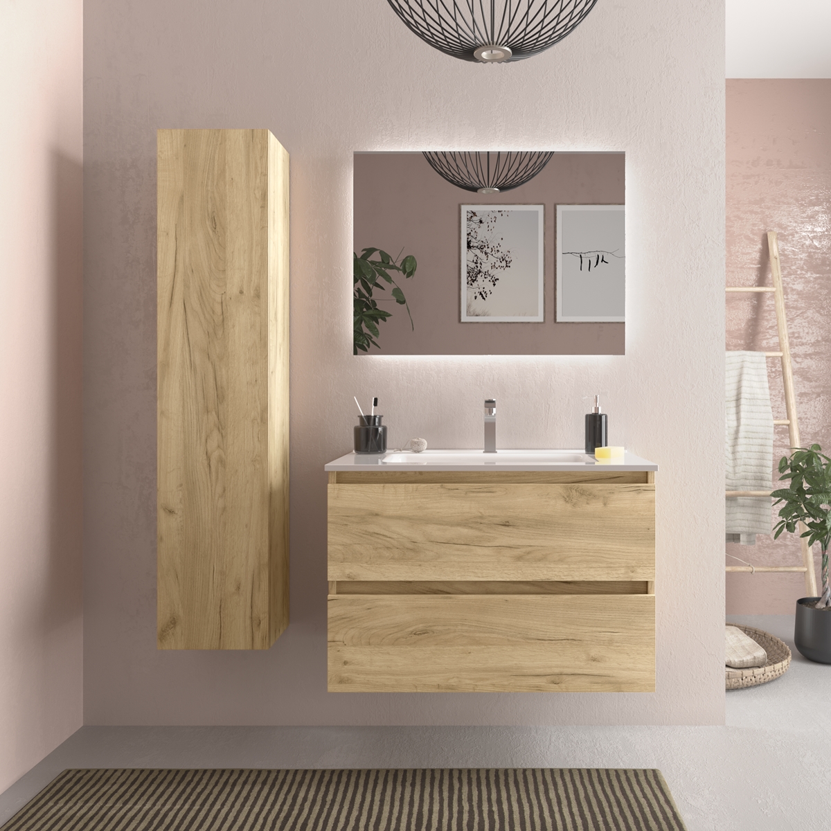 Mueble baño bequia 80 cm roble | lavabo