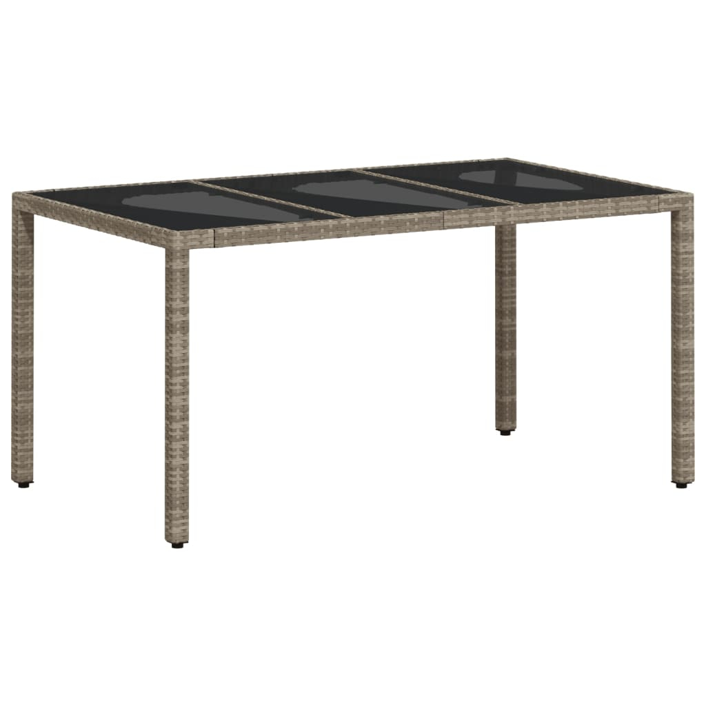 vidaXL mesa de jardín superficie de vidrio ratán pe gris 150x90x75 cm