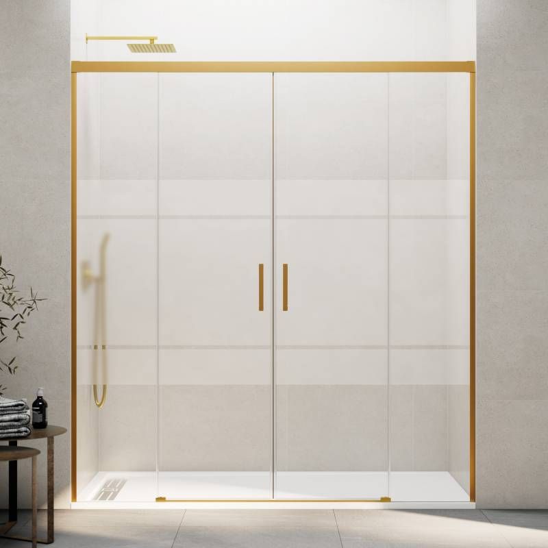 Mampara basic spazio 2 puertas + 2 fijos serigrafiado oro 170 cm