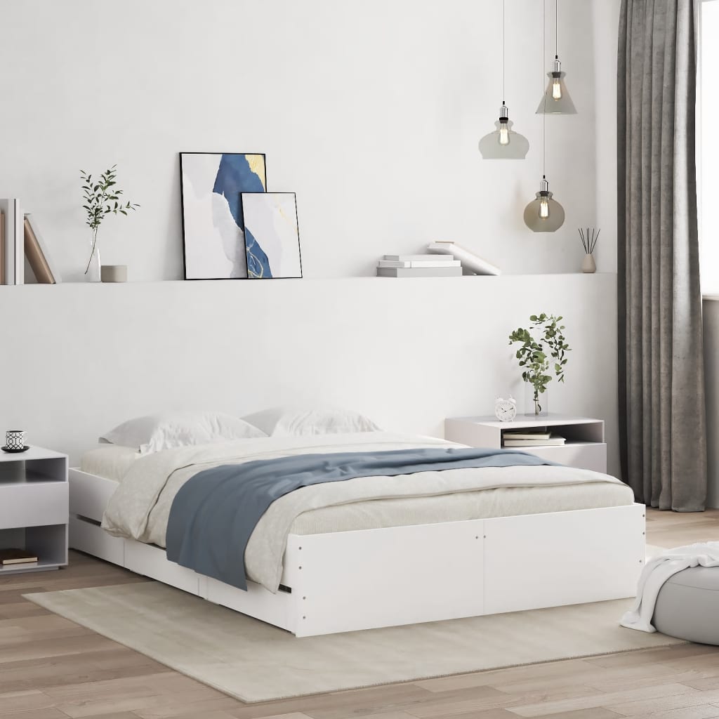 Cama 135x190 cm con cajones madera de ingeniería blanco