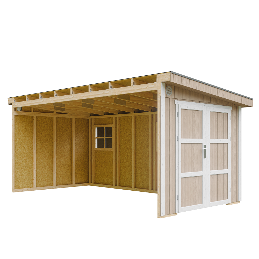 Caseta de jardín Timbela m940b-terra brown, 11,47 m², premium, sin suelo