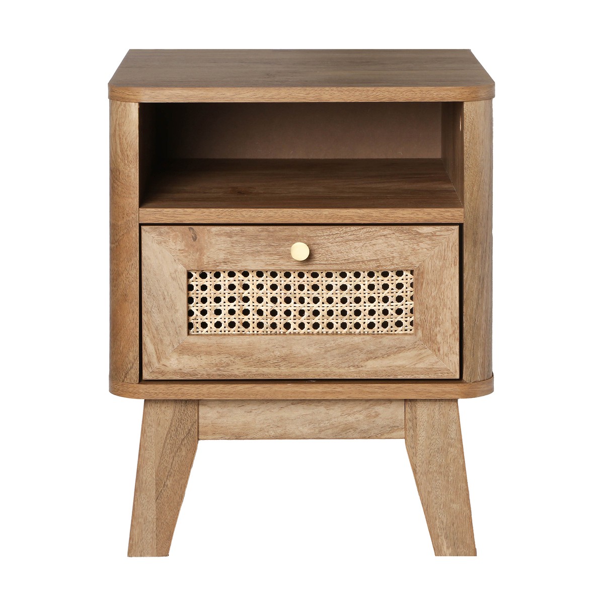 Mesilla con 1 cajón y 1 nicho con rejilla de ratán - l39 cm