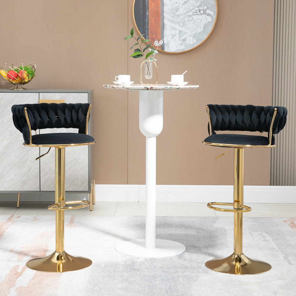 Taburete de bar negro set 2 ajustable base dorada