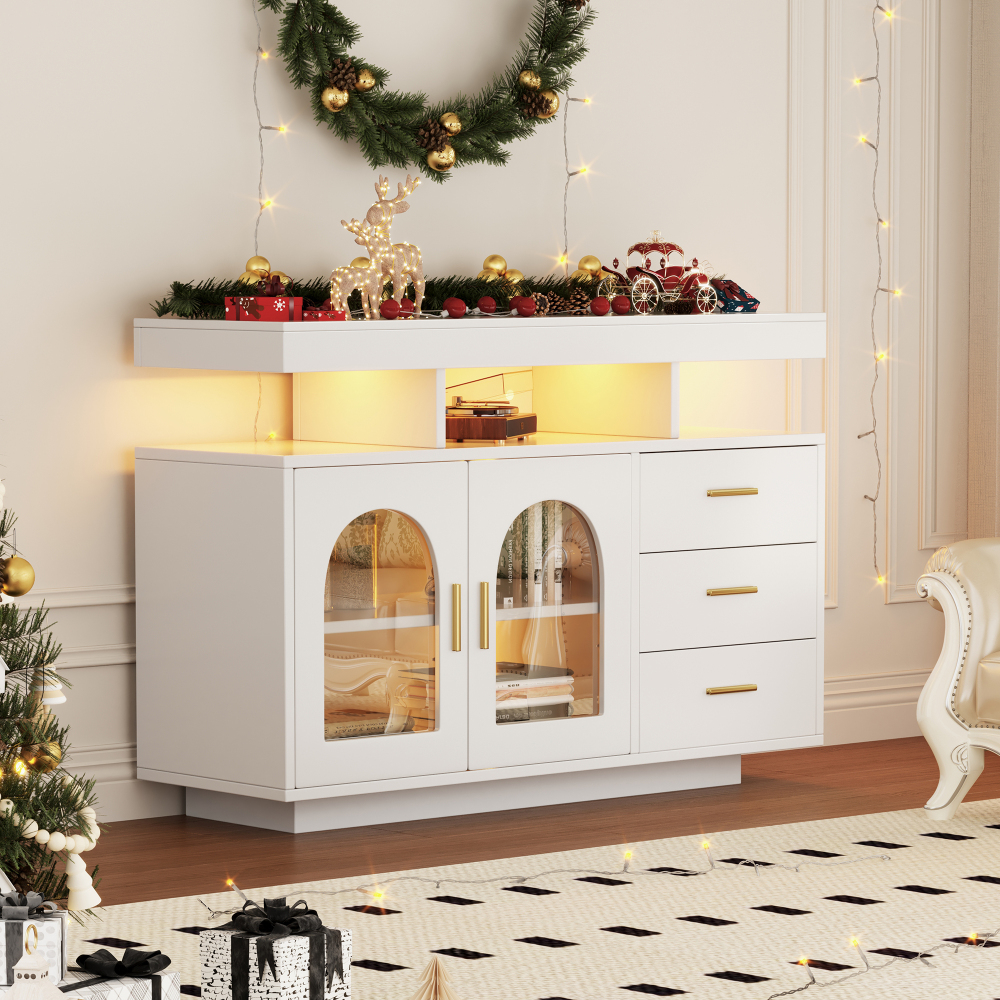 Aparador con LED 3 cajones y 2 puertas blanco 80x120x40cm