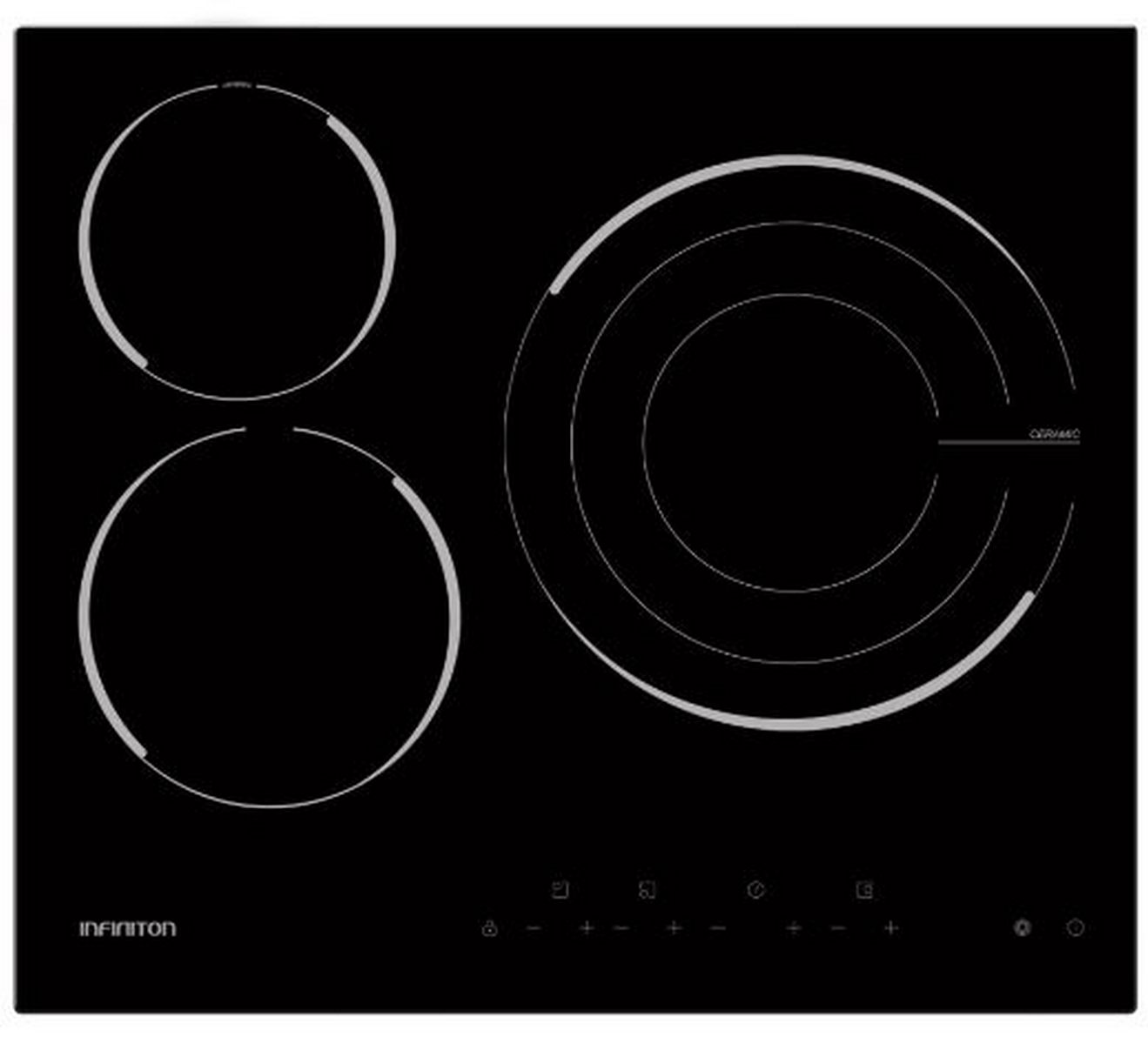 Placa vitroceramica infiniton vitro-a3i, 3 zonas, tactil frontal, negro