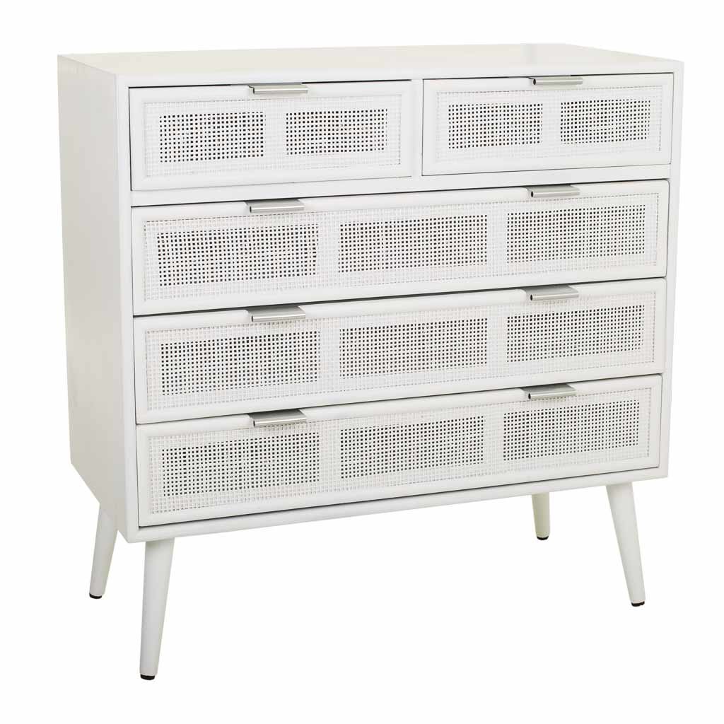 Cómoda de madera y rejilla blanca 80x39.5x81