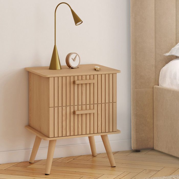 Mesitas de noche de madera natural con efecto listones - lote de 2 - 40 cm