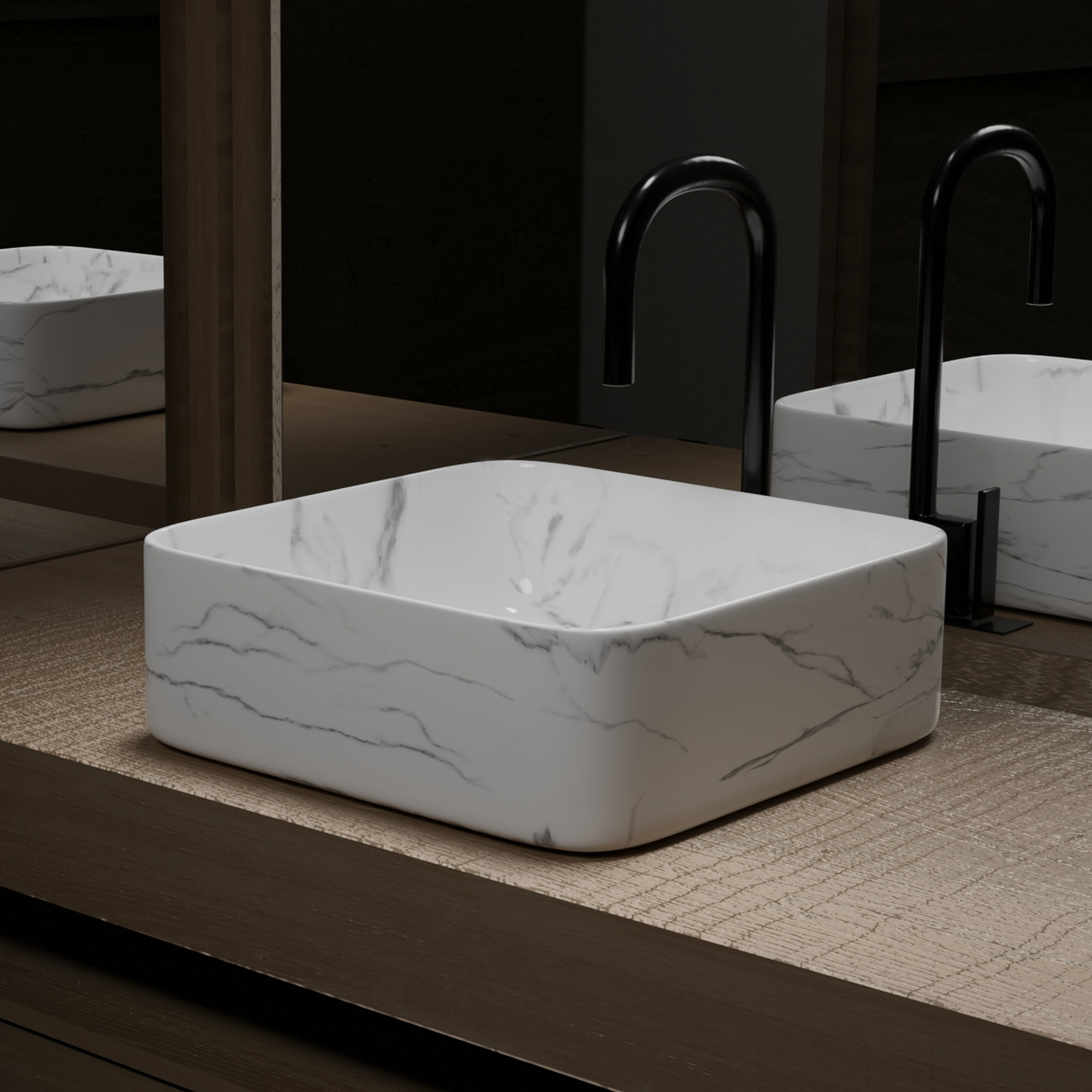 Lavabo sobreponer cerámica blanca mármol 38x38x13 cm