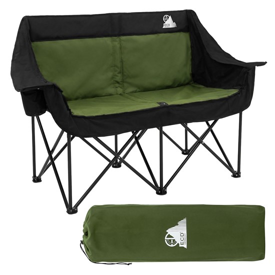 Silla de camping doble plegable, acolchado caqui con portavasos