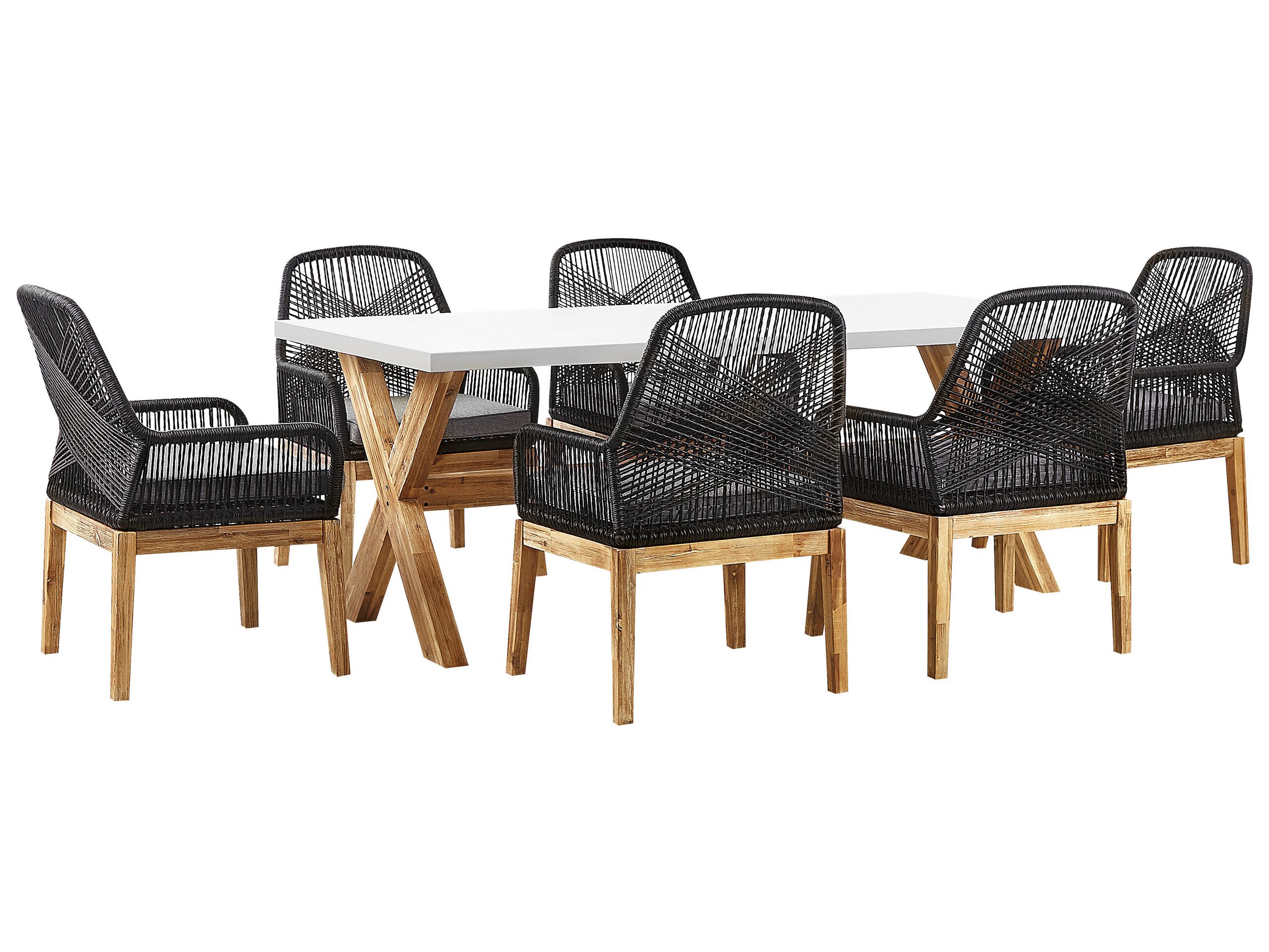 Conjunto de comedor exterior 6 plazas olbia con cojines negro