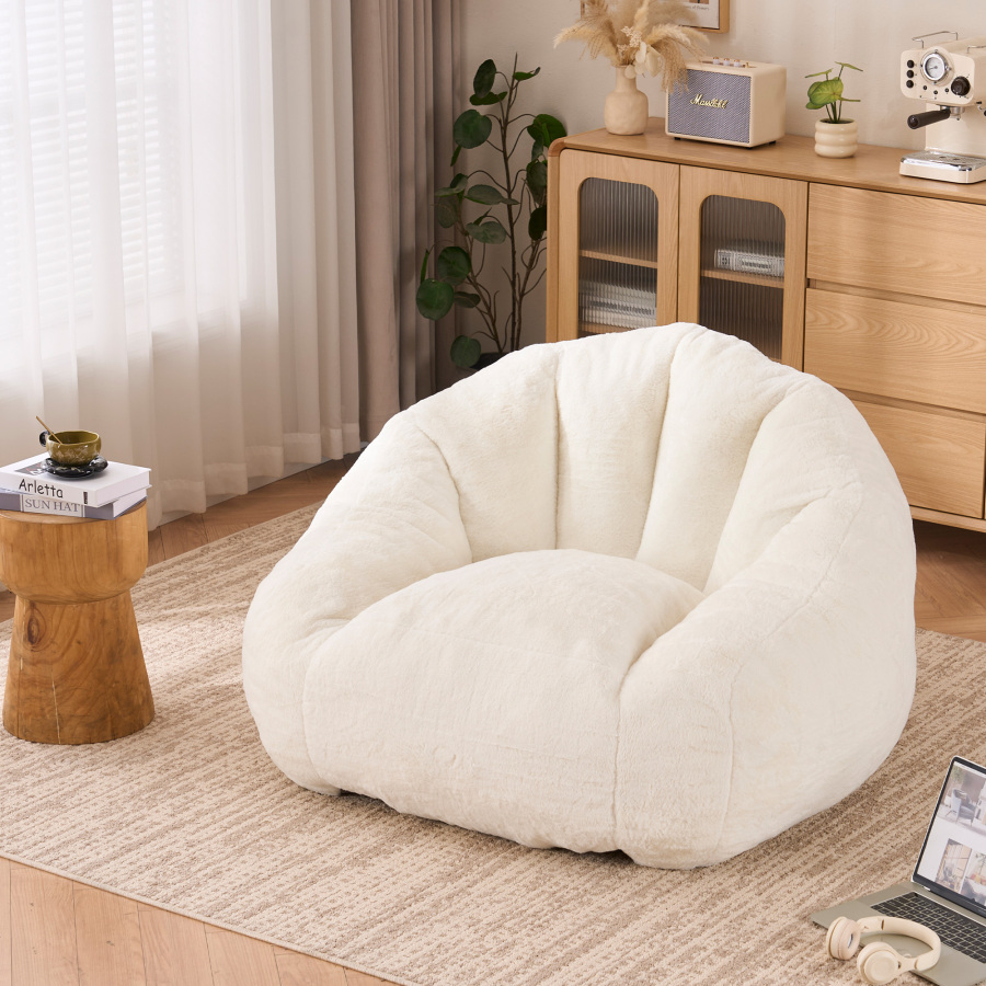 Sillón saco grande de poliéster blanco para salón y dormitorio