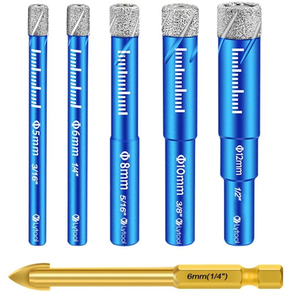 Juego 5 brocas diamante 5-12mm cerámica vidrio mármol granito