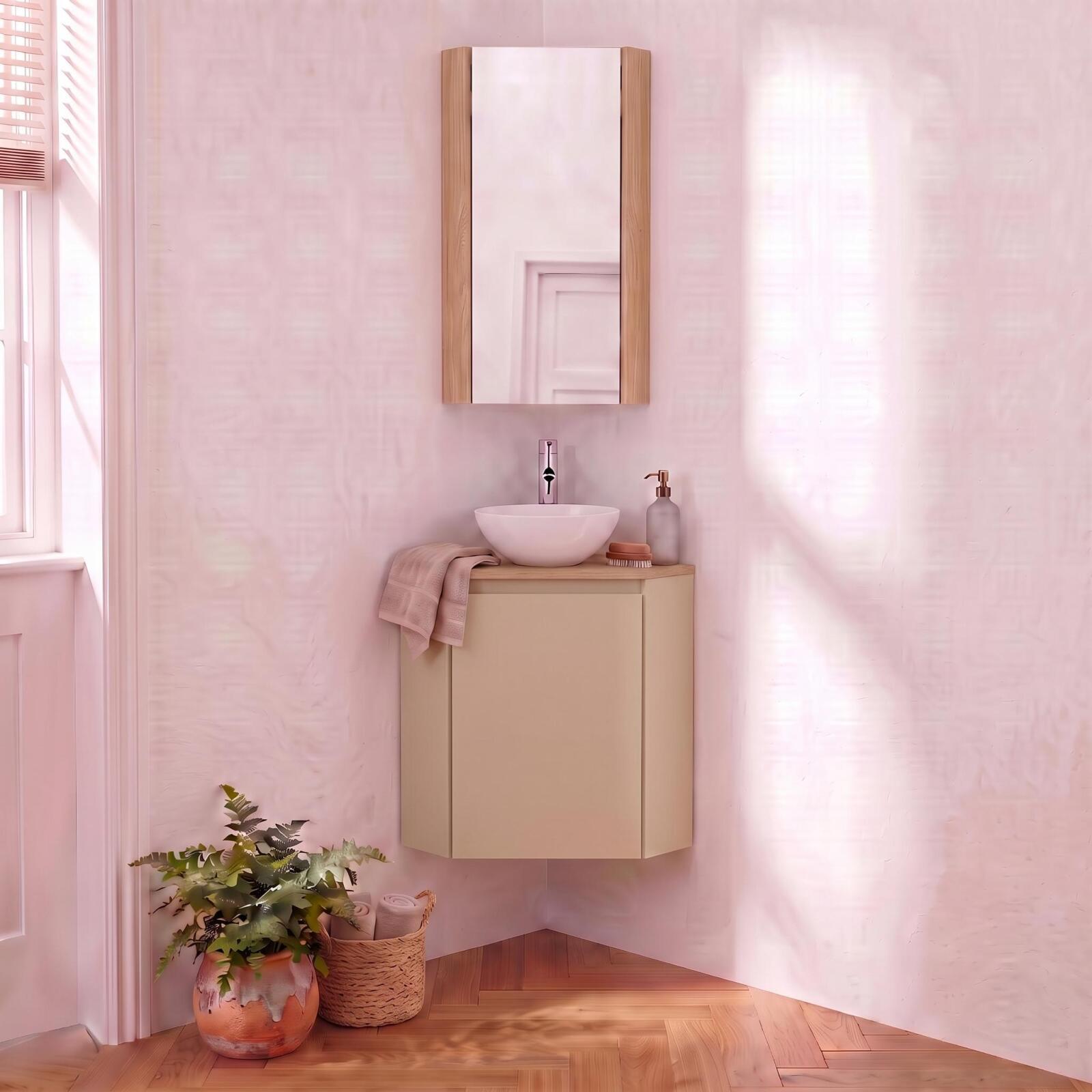 Lavabo de esquina + lavabo + grifería + mueble sorrento