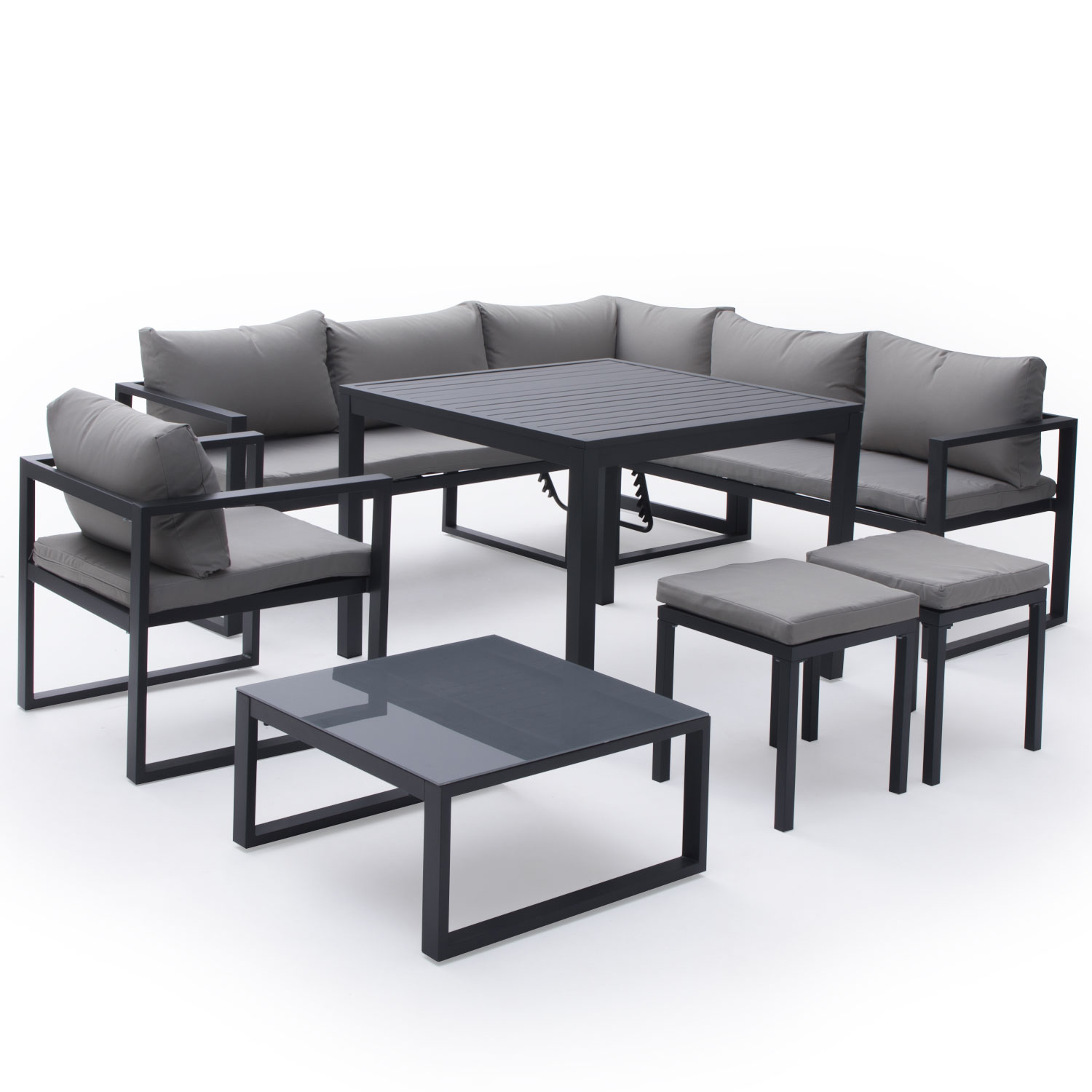 Conjunto de jardín ajustable ibiza tela gris 7 plazas aluminio antracita