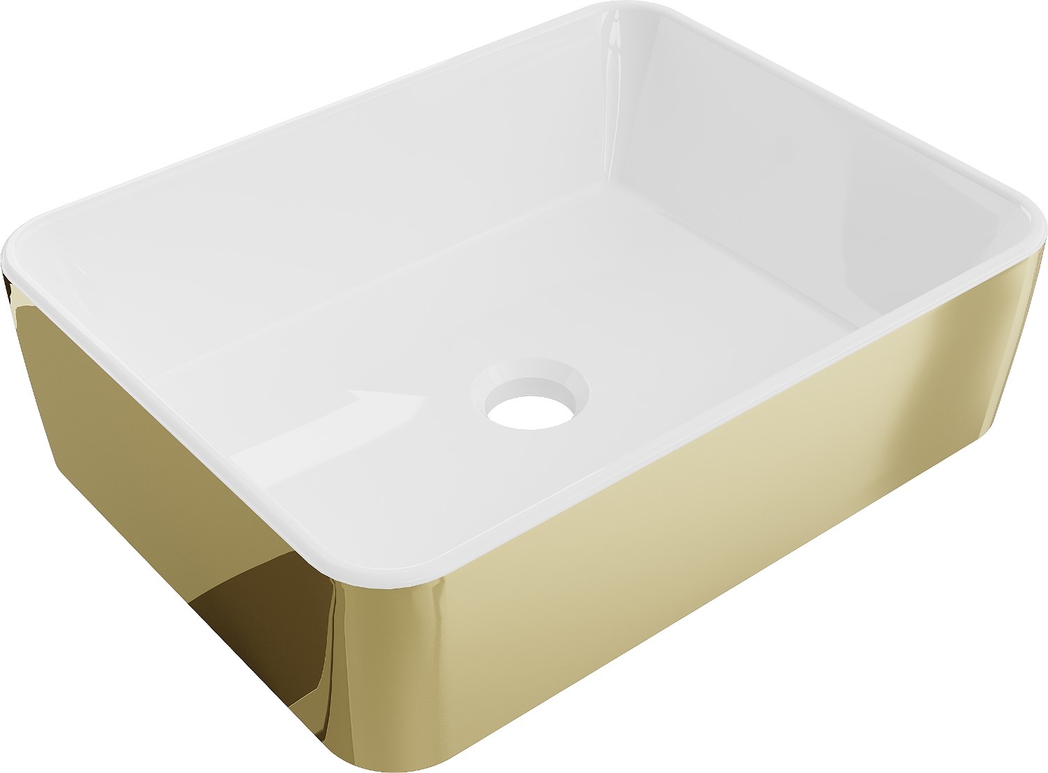 Lavabo cerámico sobre encimera, 48x37x13 cm, blanco/dorado