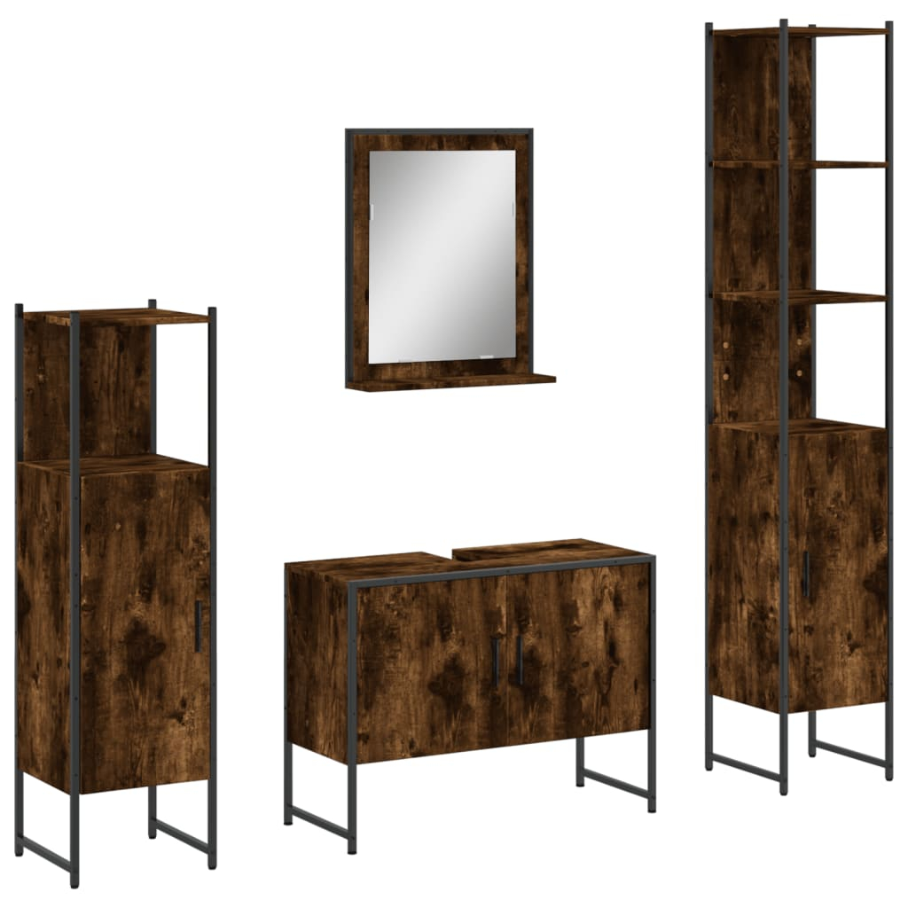 vidaXL set de muebles de baño 4 piezas madera contrachapada roble humo