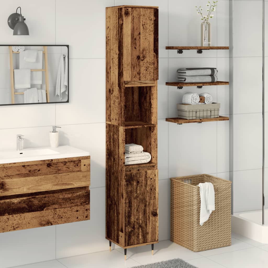 Armario de baño madera de ingeniería envejecida 30x30x190 cm esb8790