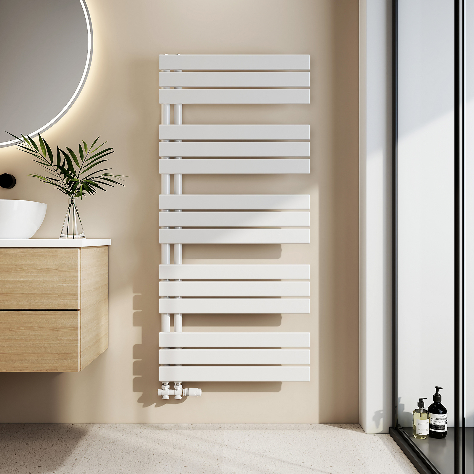 Emke toallero agua caliente 132x60cm, diseño plano, blanco brillo, 798w