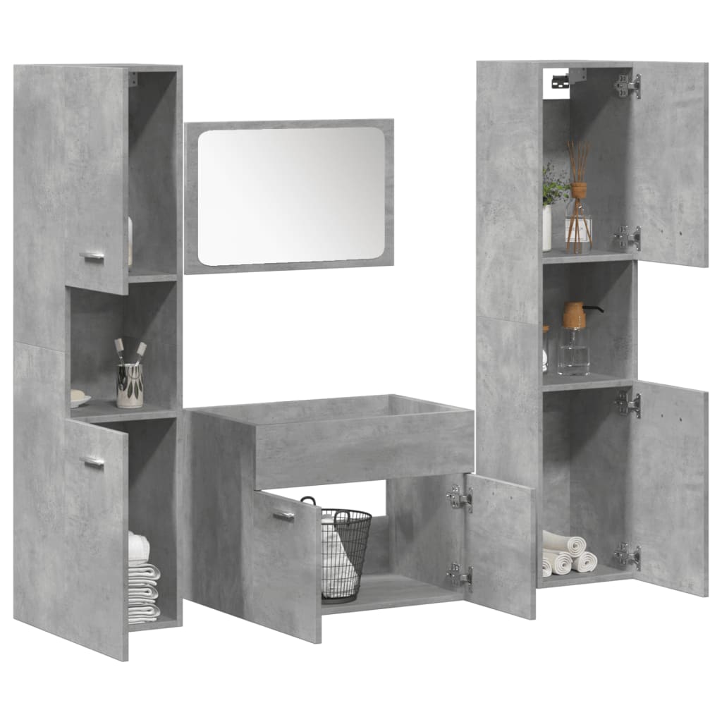 Juego muebles de baño 4 pzas madera contrachapada gris hormigón(sin lavabo)