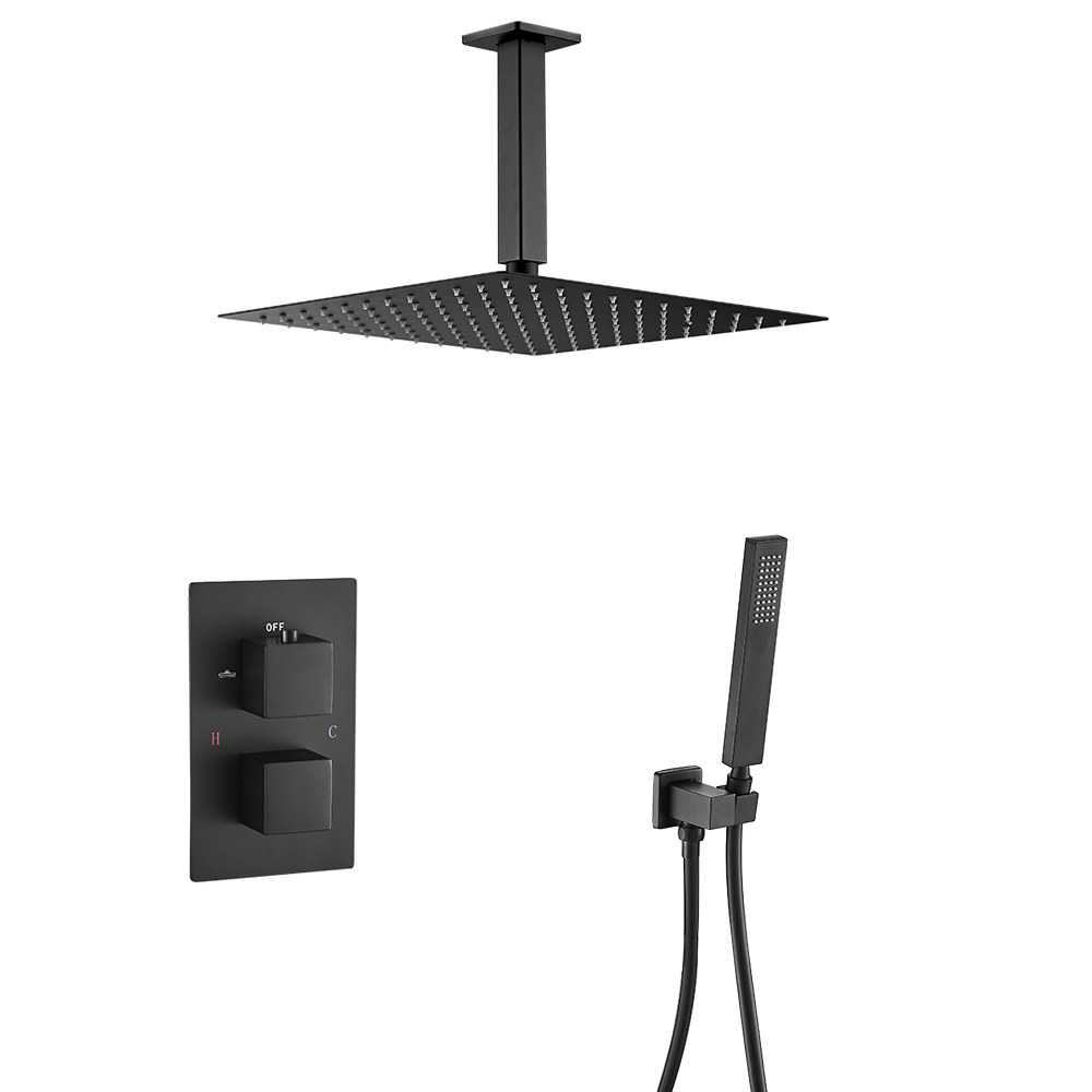 Valaz ducha empotrada termostática a techo cuadrada negro mate - 20cm